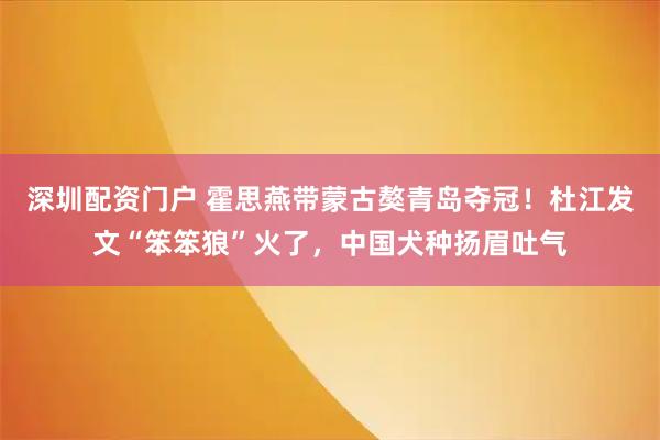 深圳配资门户 霍思燕带蒙古獒青岛夺冠！杜江发文“笨笨狼”火了，中国犬种扬眉吐气